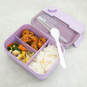 Lunch Box Tempat Bekal Kotak Makan Bento Ompreng Transparant Plastik 1250ml 3 Sekat BPA Free Food Grade alat makan Sendok Sumpit Cutlery set