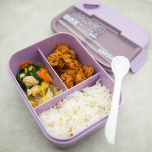 Lunch Box Tempat Bekal Kotak Makan Bento Ompreng Transparant Plastik 1250ml 3 Sekat BPA Free Food Grade alat makan Sendok Sumpit Cutlery set