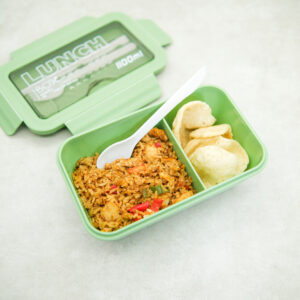 Lunch Box Tempat Bekal Kotak Makan Bento Ompreng Transparant Plastik 1100ml 2 Sekat BPA Free alat makan Sendok Sumpit Cutlery Set